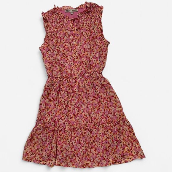 Gypsies & Moondust Pink Floral Tiered Ruffle Dress Sleeveless Elastic Waist - Picture 1 of 8